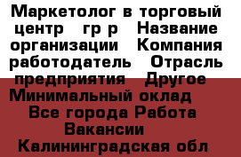 Маркетолог в торговый центр – гр/р › Название организации ­ Компания-работодатель › Отрасль предприятия ­ Другое › Минимальный оклад ­ 1 - Все города Работа » Вакансии   . Калининградская обл.
